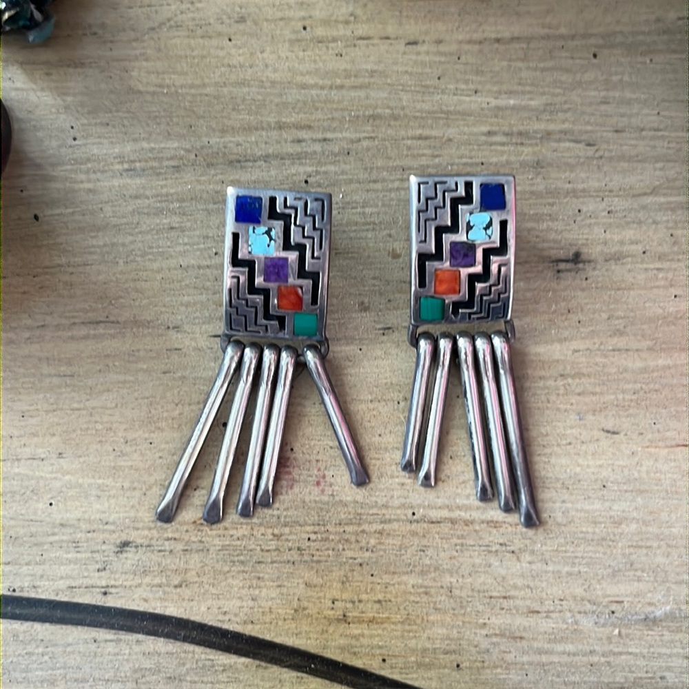 Native American Teme Sterling Silver Turquoise Earrings